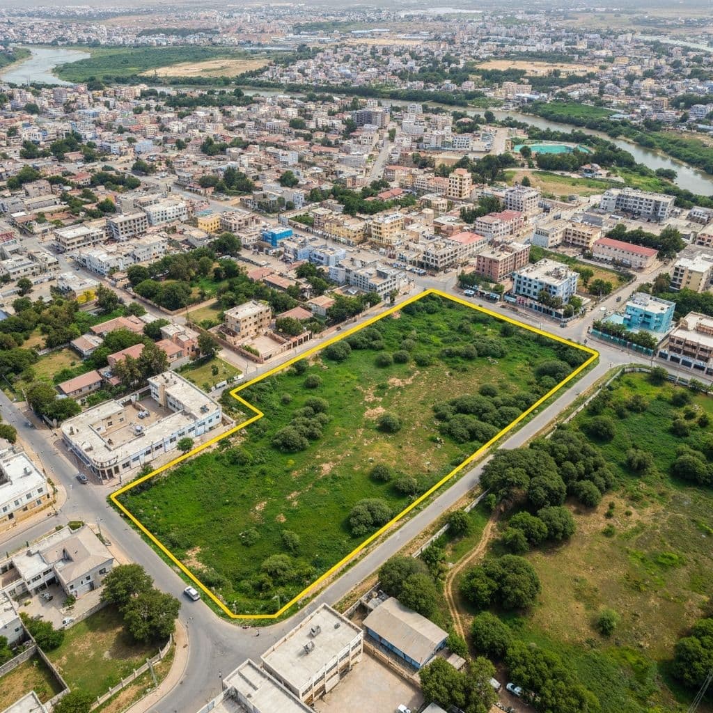 Aerial location study with a marked parcel